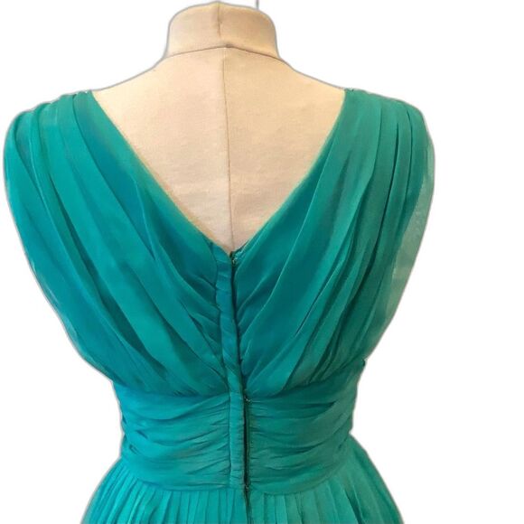 Vintage60s Prom dress Poie de Soie Biltmore Hotel Couture Santa Barbara Aqua M - Picture 12 of 13